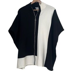 Chicos Full Zip Cardigan Sweater Size XXS/XS Black White Rhinestone Knit Poncho